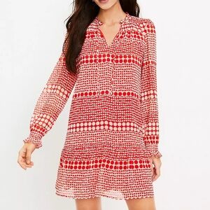 Ann Taylor Loft Red & White Romantic Heart Tie-Neck Dress Size L